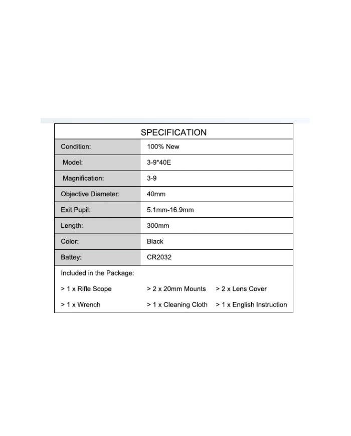 BUSHNELL - Lunette de visée 3-9X40 (sans anneaux) 