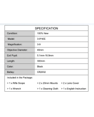 BUSHNELL - Lunette de visée 3-9X40 (sans anneaux) 