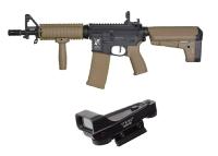 PACK LAVREUCH : FUSIL D'ASSAUT M4 AR-15 CQB-R CHARLIE AEG ABS NOIR ET TAN DELTA ARMORY  + RED DOT SIGHT VISEE POINT ROUGE