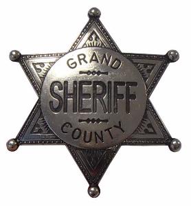 ETOILE DE SHERIFF LAITON 6 BRANCHES GRIS AVEC ATTACHE EPINGLE