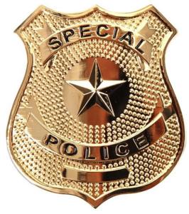 BADGE / INSIGNE ETOILE SPECIAL POLICE GOLD AVEC ATTACHE EPINGLE AIRSOFT