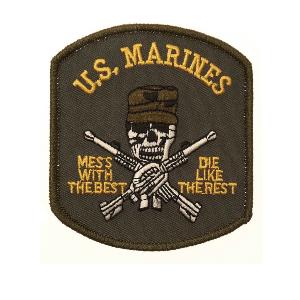 ECUSSON / PATCH BRODE US MARINES SKULL AVEC CASQUETTE VERT CAMOUFLAGE THERMO COLLANT AIRSOFT