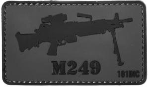 PATCH / ECUSSON 3D PVC SCRATCH REPLIQUE LONGUE M249 AIRSOFT GRIS ET NOIR