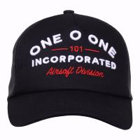 CASQUETTE BASEBALL NOIRE ET GRISE REGLABLE BRODEE " ONE O ONE 101 INCORPORATED AIRSOFT DIVISION "