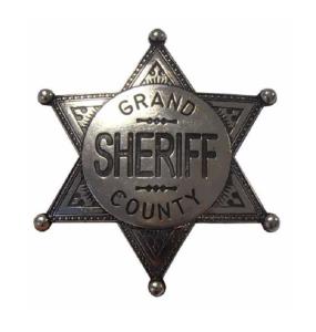 ETOILE DE SHERIFF LAITON 6 BRANCHES GRIS AVEC ATTACHE EPINGLE