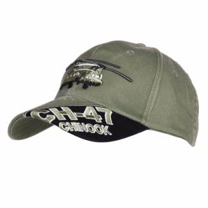CASQUETTE BASEBALL VERTE REGLABLE BRODEE D'UN HELICOPTERE CH-47 CHINOOK