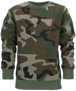SWEAT SHIRT / PULL COL ROND ENFANT COULEUR CAMOUFLAGE WOODLAND US ARMY 101 INC